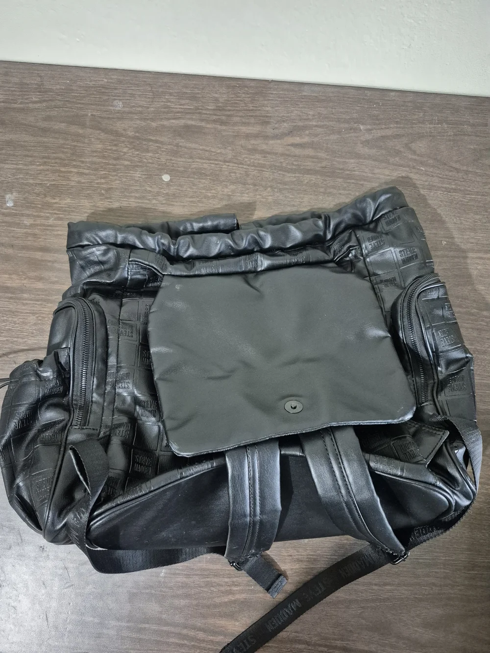 Steve Madden Black Embossed Leather Backpack